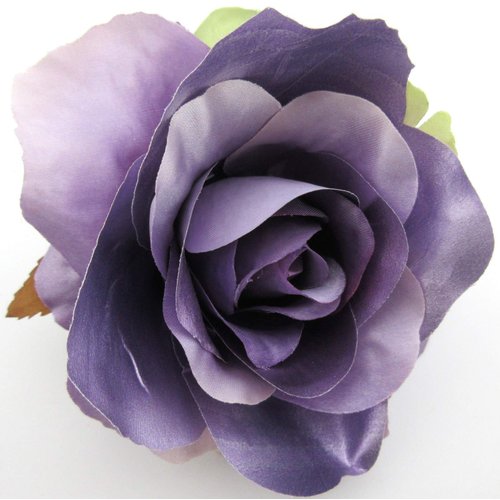 4 1/2 inch Shiny Lavender Rose Poly Silk Flower Hair Clip
