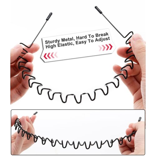 RMISODO 2 Pcs Metal Hair Band for Men Headband Women Hair Bands Men Unisex Black Wavy Spring Outdoor Sports Headbands for Men's Hoop Clips Women Accessories Simple Elastic Non Slip Head Band Headwear