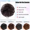 YOSILADY Messy Bun Hair Piece Human Hair Brown Black Hair with Elastic Band Scrunchies Stretchy Fluffy Chignon Ponytail Hairpieces Updos for Women Girls (2#/Brown Black, Curly)