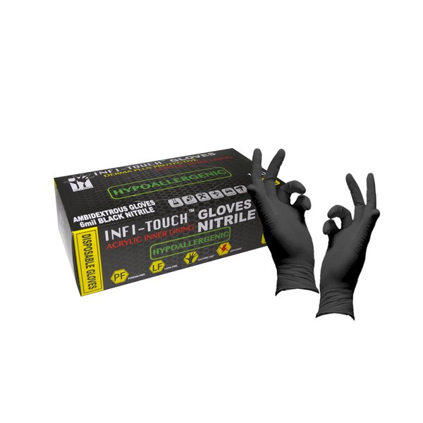 Infi-Touch Black Nitrile Gloves, Disposable, Powder-Free, Hypoallergenic, Size Small, 100 Count
