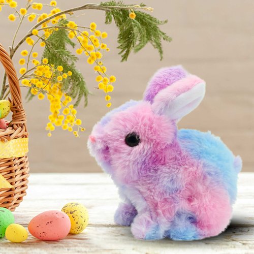 Easfan Walking Bunny Stuffed Animal Interactive Jumping Rainbow Rabbit Talking Hopping Tail Wagging Head Nodding Educational Plush Toy Easter Birthday Gifts for Toddlers Kids Girls, 7''