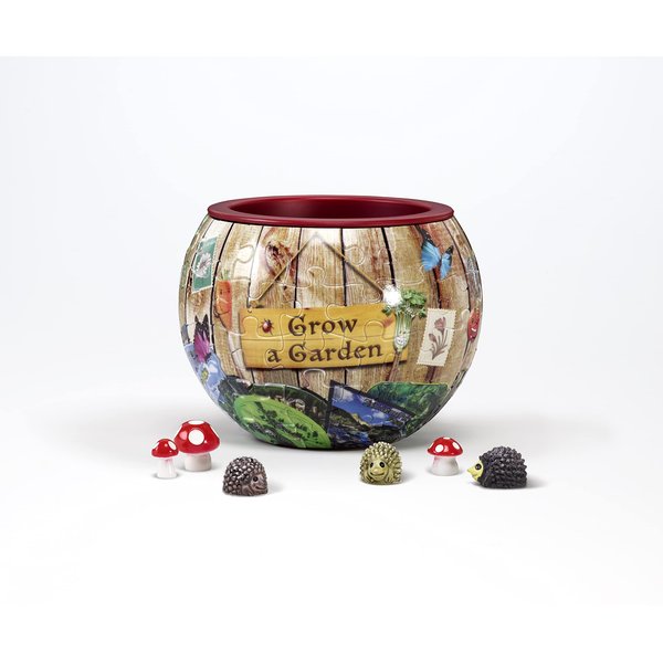 ’Grow a Garden' 3D Flowerpot Puzzle - 80 Pieces by Spartan & The Green Egg - Includes 3 Mini Hedgehogs and 3 Mini Mushrooms - 4in x 4in x 4in (10.16cm x 10.16cm)