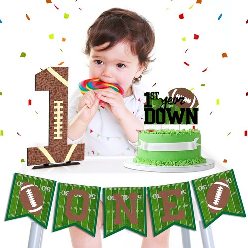 Football Party Decorations Football ONE Banner Football Table Centerpieces 1st Year Down Birthday Cake Topper Decor for Football Party Decorations Supplies