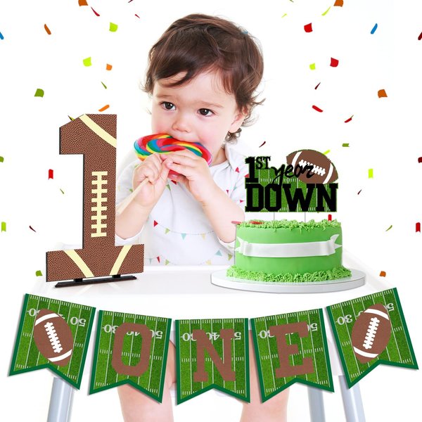 Football Party Decorations Football ONE Banner Football Table Centerpieces 1st Year Down Birthday Cake Topper Decor for Football Party Decorations Supplies
