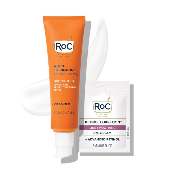 RoC Multi Correxion Revive + Glow Vitamin C Broad Spectrum SPF 30 Moisturizer (1.7 oz) with Retinol Eye Cream Packette