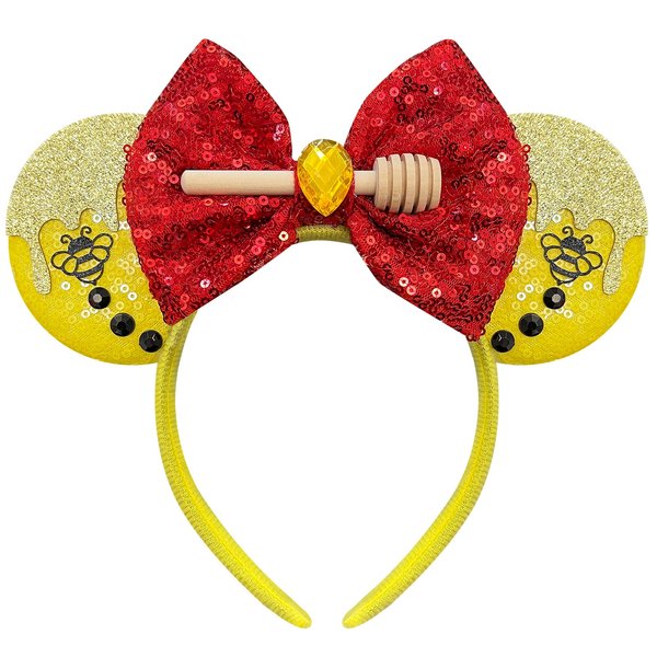 Trnerm Mouse Ears Headband for Women Girls Yellow Sequin Bows Park Mouse Ears Headband