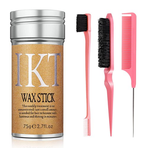 Pink Edge Brush 4 Pcs, Hair Wax Stick for Flyaway, Slick Back Hair Brush for Smooth, Teasing Brush for Add Volume, Rat Tail Combs for Parting
