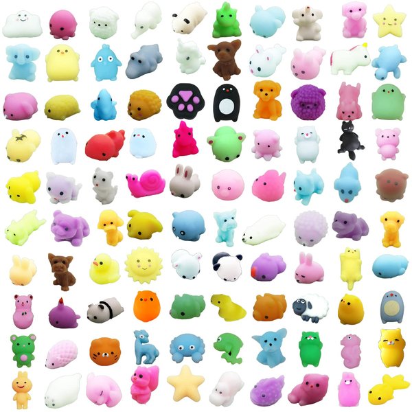 100 Pcs Mochi Toy, Random Squishy Fidget Toys, Soft Cute Animal Stress Relief Squishies Toys for Kids Party Favors, Classroom Prizes, Easter Basket Goodie Bag Stuffers, Christmas, Birthday Gifts