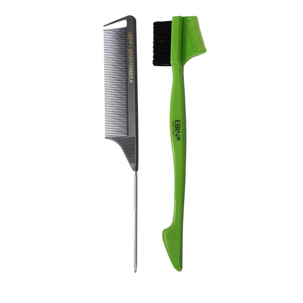 Hard Teasing Brush and Rat Tail Comb Set - Bristle Brush for Hair Edge Styling, 2 Pieces