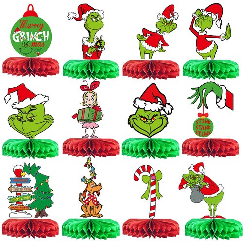 Whoville Christmas Decorations Christmas Honeycomb Centerpieces Holiday Party Decorations for Christmas Party Table Decorations Funny Christmas Party Decorations Christmas Party Supplies