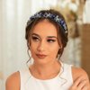 Formery Blue Crystals Flower Headband Black AB Crystal Beads Hair Band Party Prom Wedding Handmade Floral Beaded Hair Accessories for Women and Girls