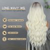 LINGHANG Long Platinum Blonde Wigs with Bangs Long Wavy wigs for Women,Platinum wig Heat Resistant Synthetic Fiber Wigs for Halloween Cosplay Party