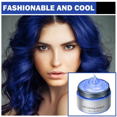 Blue Hair Dye Wax Color,Temporary Hair Color, Natural Hair Color Wax, 24 Hours Long Lasting Effect, Washable Clean, Color Hair Wax Suitable for Daily Parties, Cosplay, Halloween