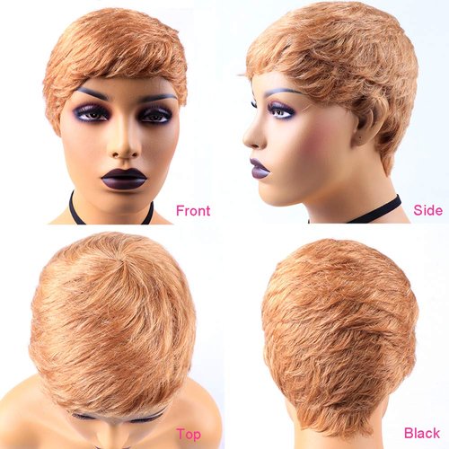 VRVogue Short Human Hair Pixie Wigs Pixie Cut Short Black Wavy Wigs Layered Short Human Hair Wigs for Black Women (Pixie Cut Wigs, 27#)