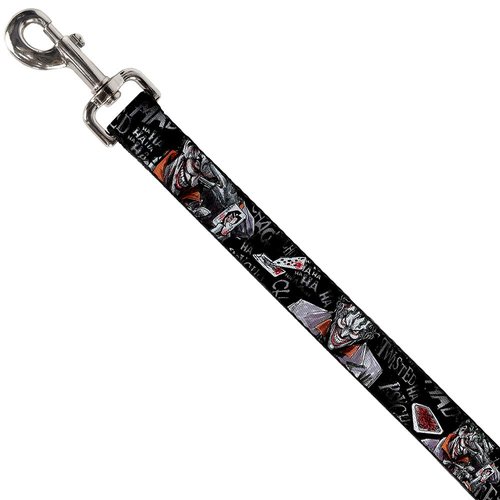 DC Comics Pet Leash, Dog Leash, Joker Brilliantly Twisted Psycho Poses Cards Black Grays, 6 Feet Long 1.0 Inch Wide