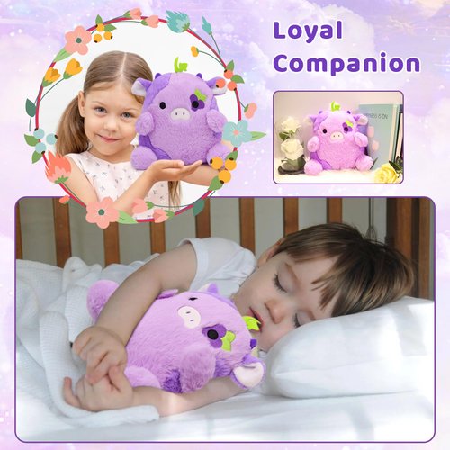 LMTGLDT Cow Plush Cow Stuffed Animals Pillow, Purple Cow Plush Soft Cow Pillows, Kawaii Purple Plushie Cow Toy for Kids Girls Boys Birthday Gift Home Decoration