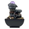 JOYENERGY Tabletop Fountain Waterfall Fountain with LED Light, Indoor Zen Meditation Desktop Fountain Includes Natural River Rolling Bubble Balls for Home and Office Decoration