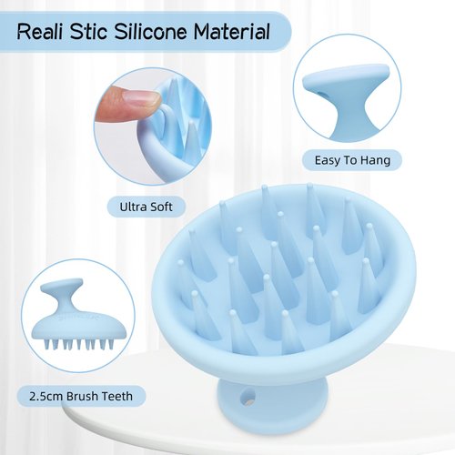 SHINLEA Silicone Scalp Massager Shampoo Brush, Head Scrubber with Soft Bristles for Hair Growth, Scalp Exfoliator for Dandruff Removal, Wet Dry Hair Brush for Scalp Care, Blue