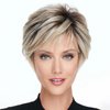 Jolelyne Short Blonde Pixie Cut Wig with Bangs Ombre Light Brown and Dark Brown Wig Short Curly Wigs for White Black Women Wavy Fluffy Layered Synthetic Hair Wig Natural Looking Ash Blonde Wig