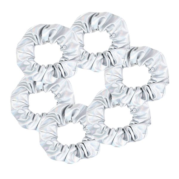 OTYOU 6 Pack PU Leather Cheer Hair Scrunchies Gold Stamping School Performance Scrunchy Bobbles Elastic Hair Bands Ties Hair Accessories Wrist Band Dance Recital,Gymnastics,Birthday,Themed Party