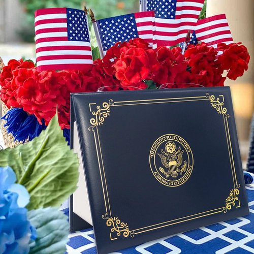 GraduatePro US Citizenship Certificate Holder 2023 Naturalization Padded Leatherette Cover with Golden Great Seal of The United States for American Gifts