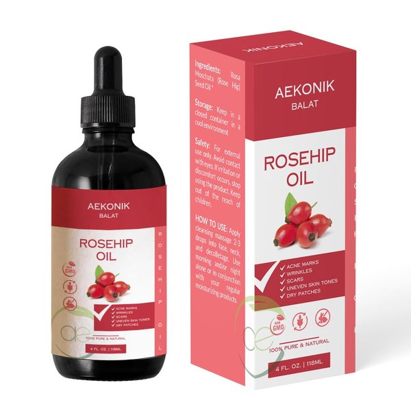 AEKONIK Rosehip Oil for Acne & Wrinkle Reduction - Natural Anti Aging Serum with Organic Essential Oil - Face Moisturizer Skin Care Oil - Effective & Versatile Beauty Serum | 4fl oz (118 ml)