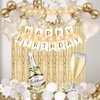 Gold Birthday Decorations for Women Girls,White Gold Happy Birthday Banner Confetti Balloons,Heart Star Balloons,Fringe Curtains,LED Light for Men Boys Birthday Anniversary Party Supplies Favors Decor