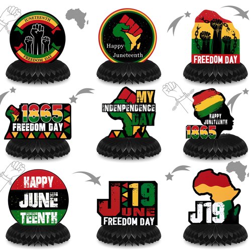 9 Pack Happy Juneteenth Table Centerpiece Set June 19th Independence Day Freedom Day Party Decorations Fiesta Themed Party Supplies Patriotic Honeycomb Centerpieces for Juneteenth Party Decor Favors