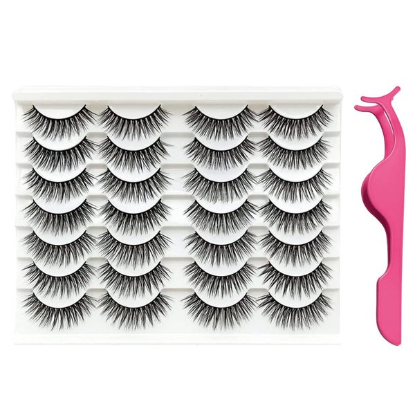 Malytizi Eye Lashes False Eyelashes Cat Eyes Lashes Fluffy False Lashes 14 Pairs Pack natural Eye Lashes Sets Pack Faux Mink Lashes Fluffy Short Wispy