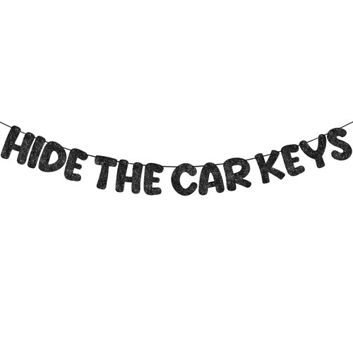 Fulmoon Pre Strung Hide the Car Keys Glitter Banner 15th and 16th Car Theme Party Supplies Funny Birthday Party Decorations Happy 16th Birthday Decorations (Black)