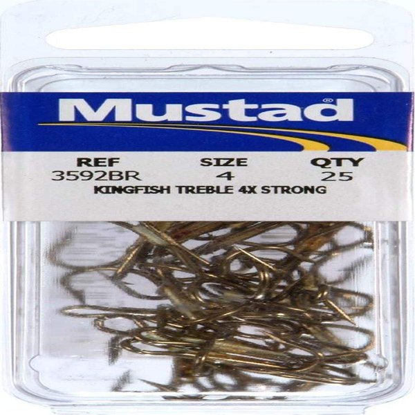 Mustad Classic 4 Extra Strong Kingfish Treble Hook (Pack of 25), Bronze, 4