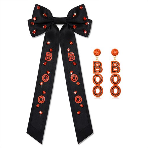 Halloween Hair Bow Clips for Women Halloween BOO Hair Clips Gothic Hair Bows Ribbon Halloween Party Costume Hair Accessories Halloween Party Favors