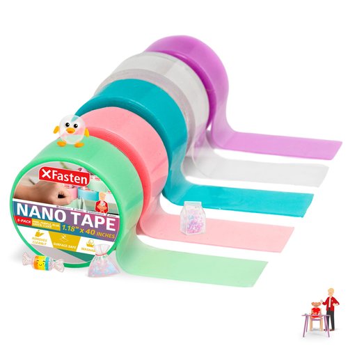 XFasten Nano Tape for Bubble Kit 5-Pack 200 Inch Multicolor Double Sided Nano Bubble Tape for Squishy Kit Colorful Reusable, Washable DIY Squishy Ball Maker for Arts, Crafts, Parties, Projects