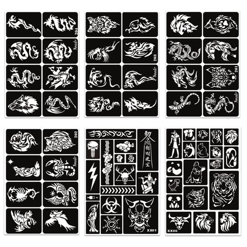 302pcs Temporary Tattoo Stencils, 12 Sheets Henna Tattoo Stencil Kit for Women Girls Kids and Boys Face Body Paint Reusable Glitter Tattoo Stencils Pack Party Favor Supplies