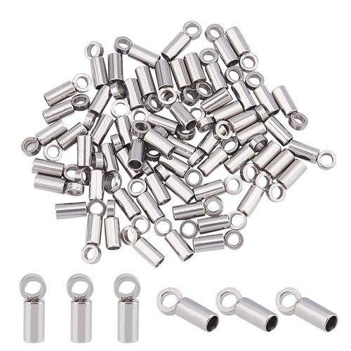 UNICRAFTALE About 60pcs Tube End Caps Stainless Steel Cord Ends 1mm Inner Diameter Smooth End Caps Terminators Cord Finding for Leather Cord Bracelets Jewelry Making, Stainless Steel Color
