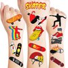 8 Sheets (96PCS) Skateboard Temporary Tattoos Theme Birthday Party Decorations Supplies Favors Tattoo Stickers For Kids Boys Girls Gifts Classroom School Prizes Rewards