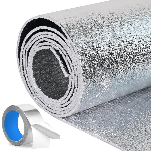 HADOR Reflective Insulation Foam Roll 24 in X 10 Ft, Window Insulation Kit for Winter, Double-Sided Pearl Cotton Insulation with Aluminum Foil Cover, Thermal Insulation Shield with Tape