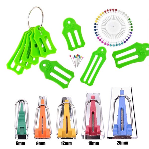 HONEYSEW Set of 15 Size Fabric Bias Tape Maker Tools Fabric Sewing Quilting Bias Binding Maker Come with 40 pcs of Multi-Color Quilting Pins Jelly Roll Sasher Tool Set