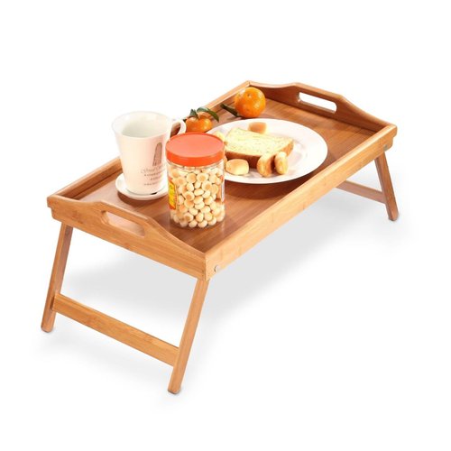 Folding Breakfast Tray Table with Handles, Stable & Eco-Friendly Bed Tray for Snacks, Serving & Work - 19.7"x11.8" Multi-Purpose Portable Desk Tray for Bedroom, Living R Bamboo