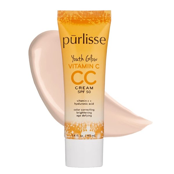 purlisse Youth Glow Vitamin C CC Cream SPF 50: Cruelty-Free & Clean, Paraben & Sulfate-Free, Full Coverage, Hydrates with Hyaluronic Acid | Fair 1.4oz