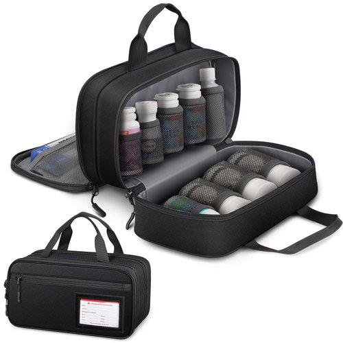 SITHON Pill Bottle Organizer Medicine Storage Bag Medication Travel Carrying Case Manager with Handle, Detachable Pockets Modular for Medications, Vitamins, Medical Supplies (Black)