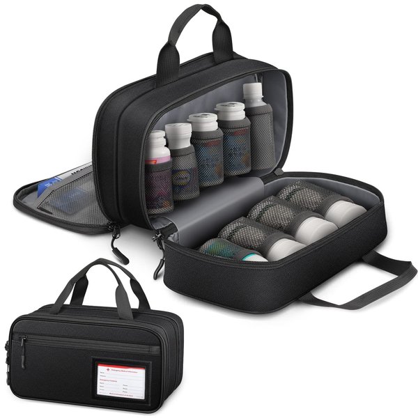 SITHON Pill Bottle Organizer Medicine Storage Bag Medication Travel Carrying Case Manager with Handle, Detachable Pockets Modular for Medications, Vitamins, Medical Supplies (Black)