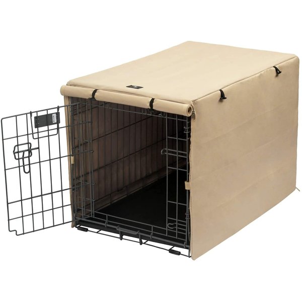 X-ZONE PET Double Door Dog Crate Cover - Polyester Pet Kennel Cover (Fits 24 30 36 42 48 inches Wire Crate) (30Inch, Tan)