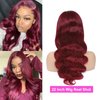 Burgundy 13x4 Lace Front Wigs Human Hair Body Wave Glueless Wine Red 99j Colored Pre Plucked with Baby Hair 180% Density HD Transparent Lace Frontal Wigs for Women (18", Burgundy)