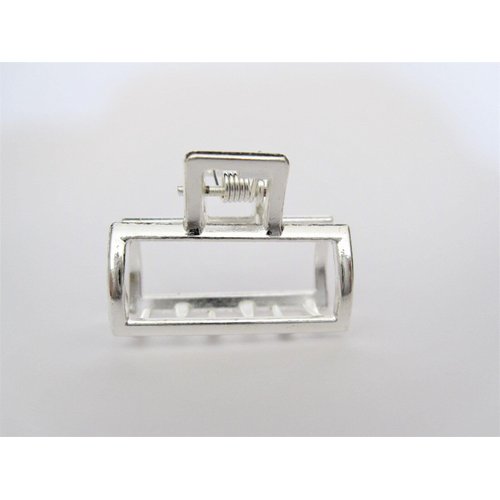 Tiny small silver tone rectangle metal hair claw clip