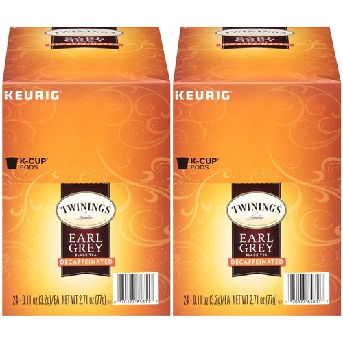 Twinings Decaf Earl Grey K-Cup Pods for Keurig, Decaffeinated Black Tea Flavoured with Citrus and Bergamot, 24 Count (Pack of 2)