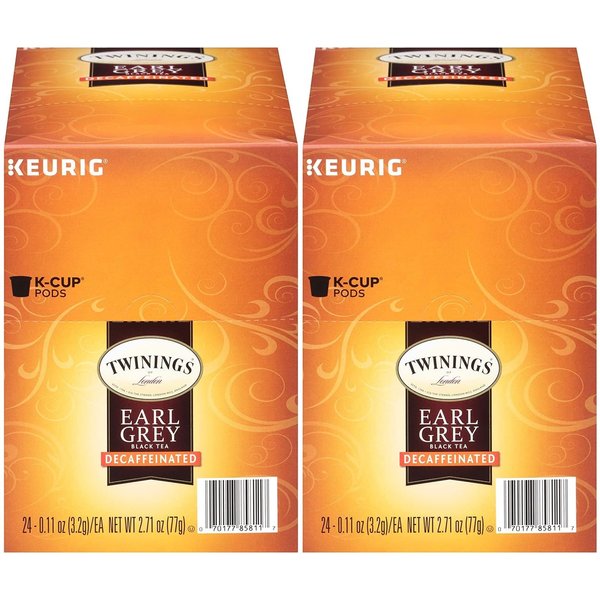 Twinings Decaf Earl Grey K-Cup Pods for Keurig, Decaffeinated Black Tea Flavoured with Citrus and Bergamot, 24 Count (Pack of 2)