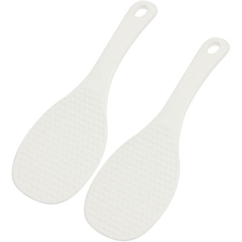 2Pcs White Reusable Plastic Texture Rice Paddle Spoon Rice Scoop Kitchen Toolwhite And Exquisite Workmanship Serving Utensils,Serving Spoons Heat Resistant Rice Cooker Spoon