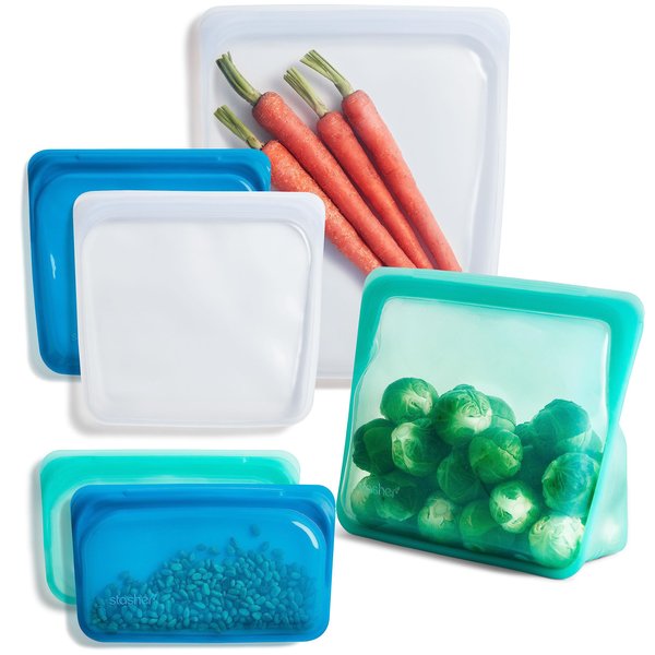 Stasher Premium Silicone Reusable Food Storage Bags, 6-Pack, Ocean | Multi-Use Food Storage Bags, Lunch Bag, Travel Containers | BPA Free, Leak-free, Dishwasher-Safe, Eco-friendly