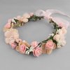 SH Rose Flower Wreath for Women, Bridal Floral Headband Hair Wreath Crown, Flower Headpiece with Ribbon Wedding Party Festival Photos Door Outside Wall Window Décor, Pink
